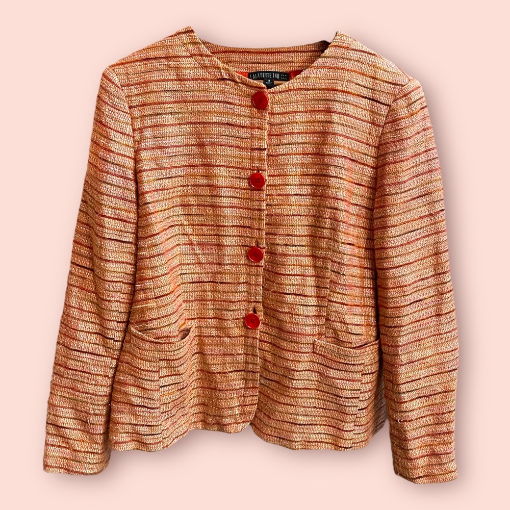 LAFAYETTE 148 Orange Tweed Blazer Size 14 - Picture 1 of 15
